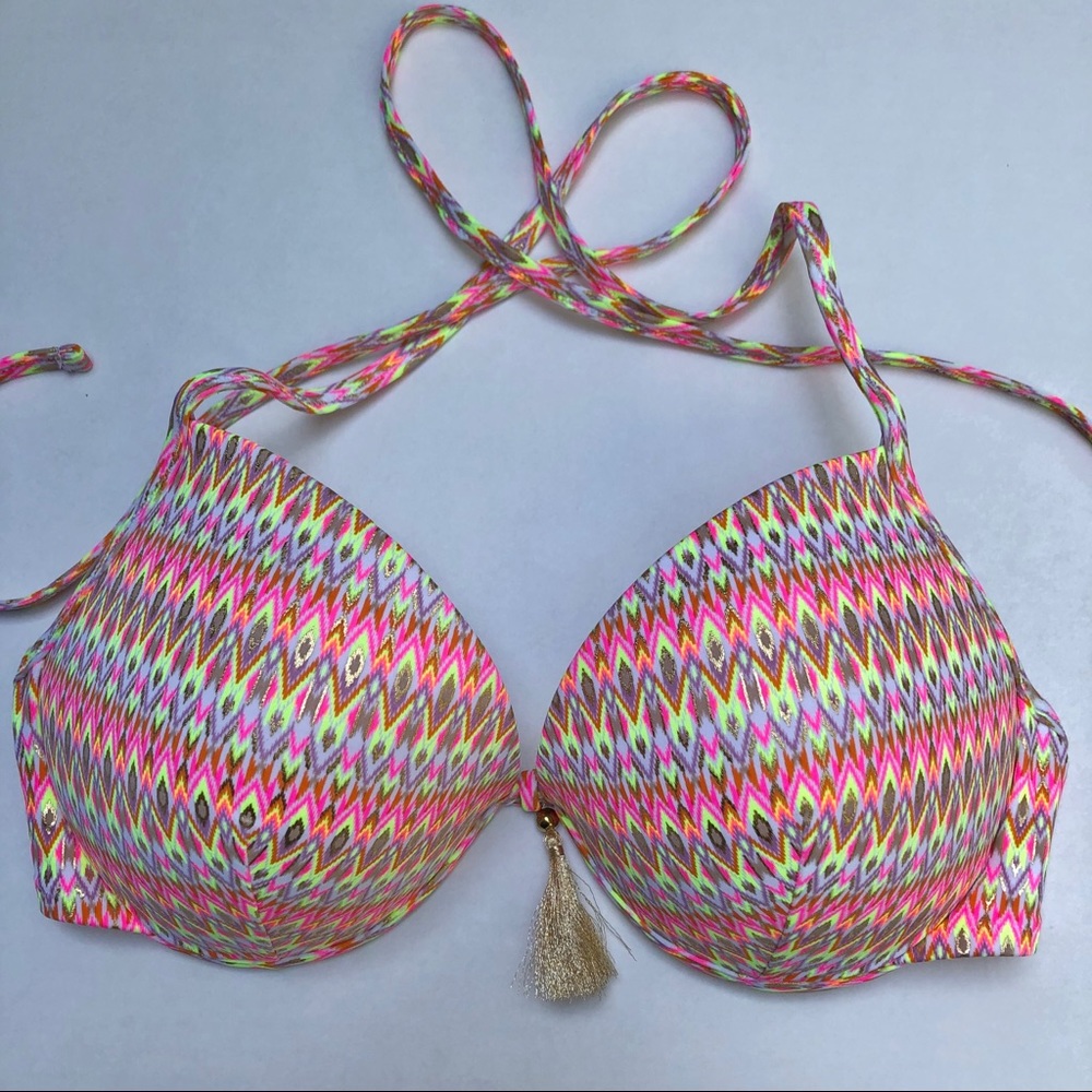 Shade & Shore Pink & Neon Ikat Diamond Bikini Top